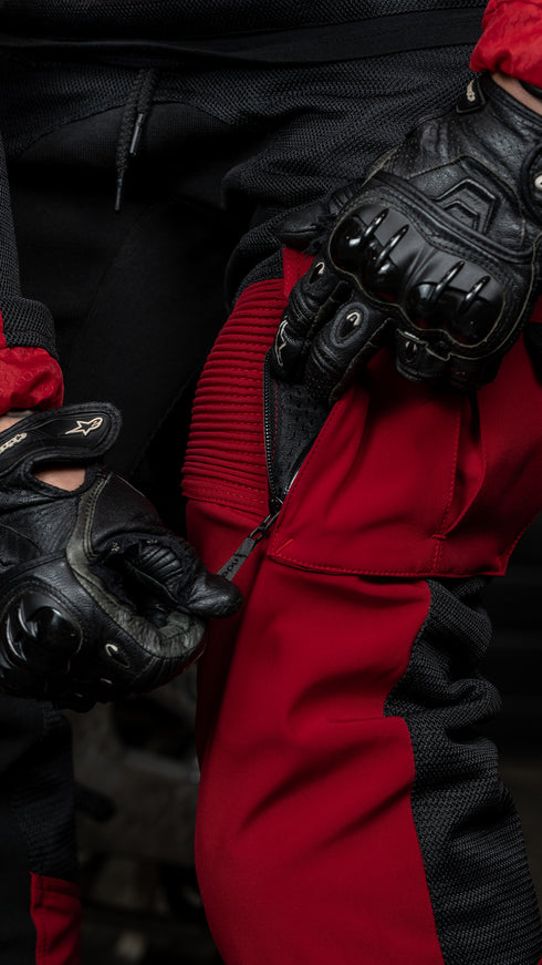 Ride Rich Unit 16 V2 Flow Mesh Armoured Motorcycle Joggers - Red Size: Small